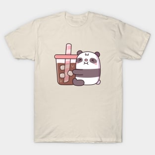 Cute Chubby Panda Bear Hugging Iced Coffee T-Shirt